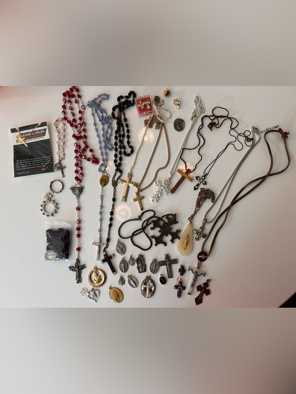 Large lot of religious jewelry rosaries medals cross necklaces
